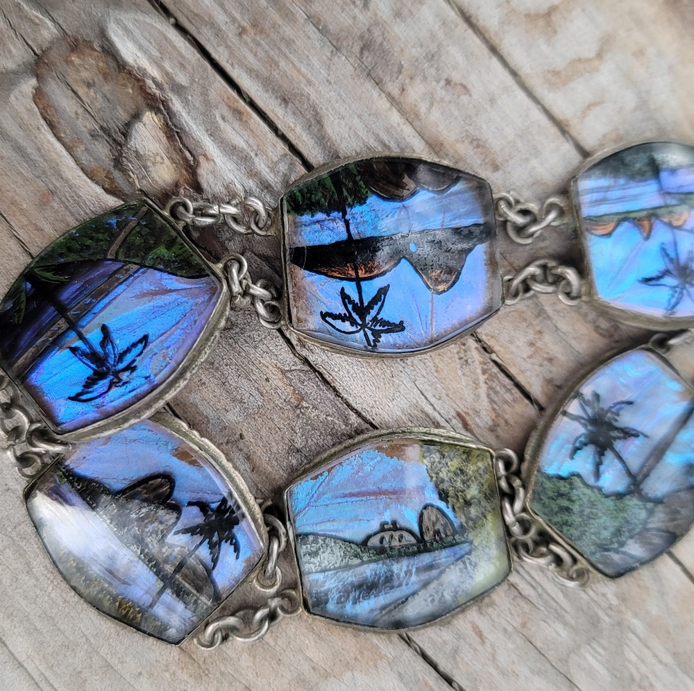 Antique morpho butterfly wing bracelet